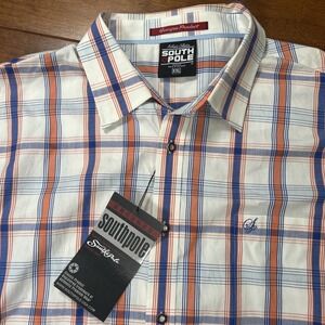 New Southpole Button Down Shirt Men's Size 2XL White Striped Short Sleeve NWT